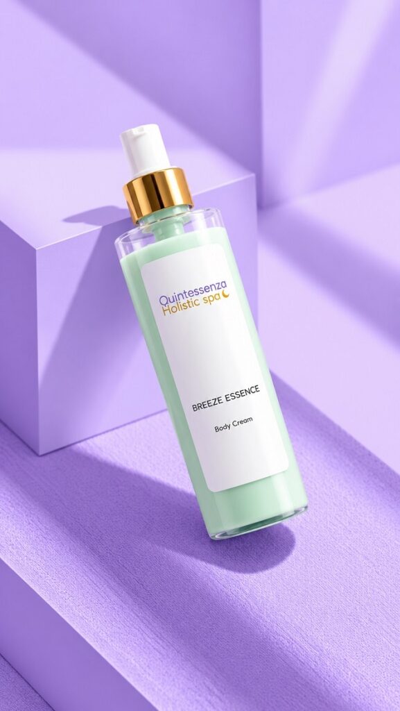 Prodotti Quintessenza crema corpo breeze essence su sfondo verde