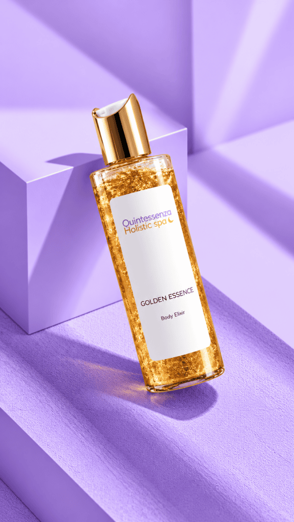 Prodotti Quintessenza essenza dorata su sfondo lavanda1
