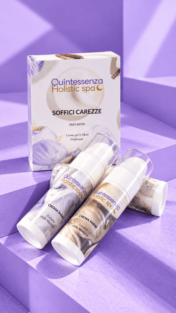 Prodotti Quintessenza set fotografico lilla con creme mani quintessenza